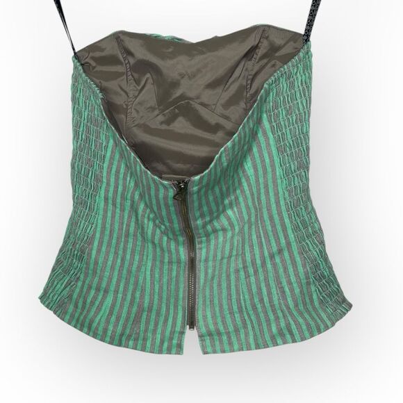 NANETTE LEPORE Green Striped TRELLIS Bustier Corset Top w/ Back Zip Size 6 - Picture 3 of 8